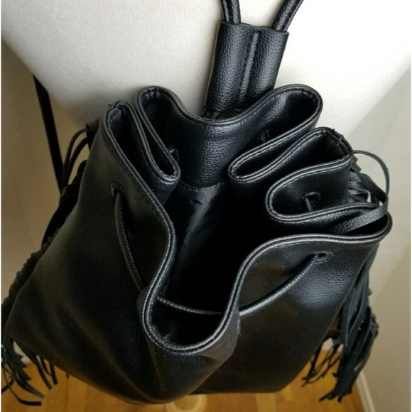 Victoria Secret Leather Fringe Drawstring Bag - Picture 3 of 4